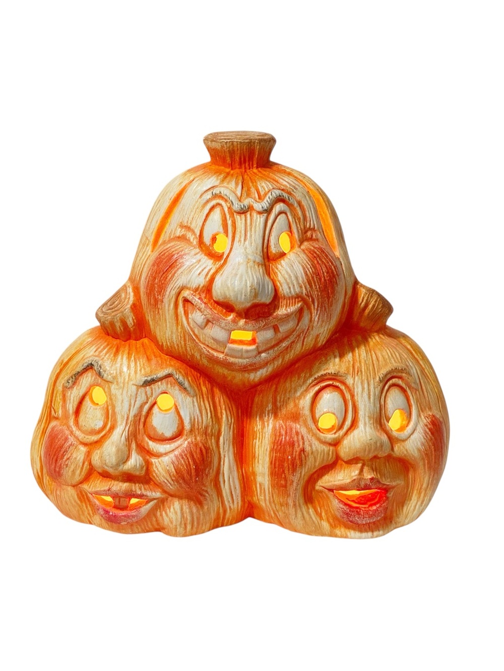 Vintage Ceramic Pumpkin Trio Halloween Light-Up Decoration